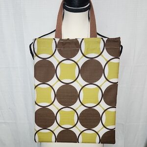 Modern Brown and Green Circle Pattern Tote